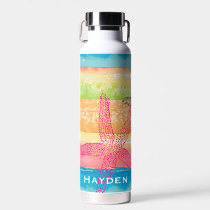Colourful Watercolor Stripes Starfish Personalised Water Bottle