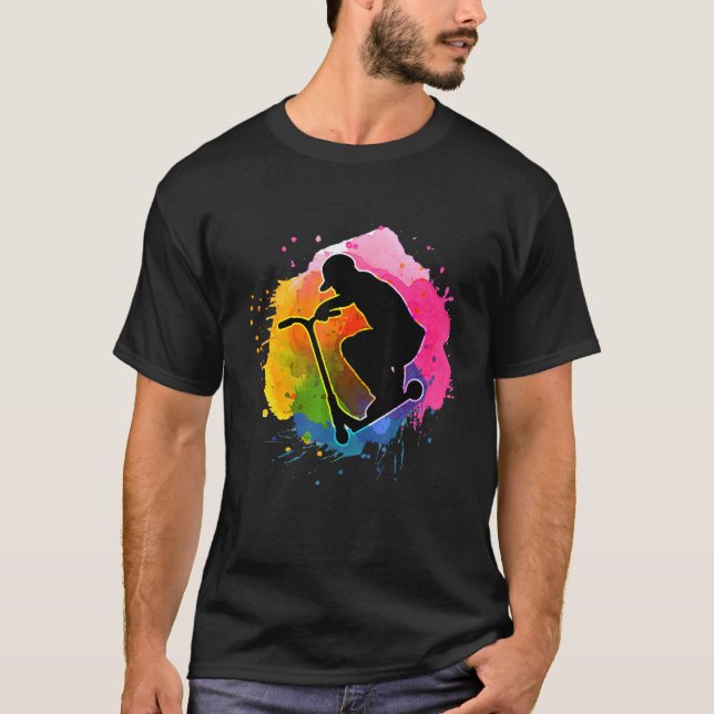 Colourful Watercolor Stunt Scooter Stunt Scooter T-Shirt (Front)