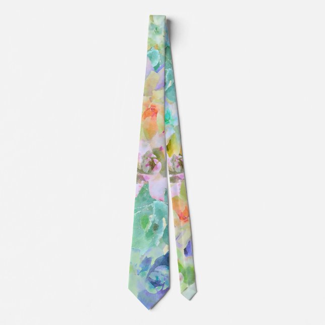Colourful Watercolor Succulents Tie (Front)