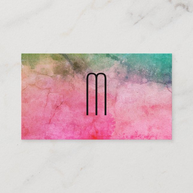 Colourful Watercolor Texture with Monogram Business Card (Front)