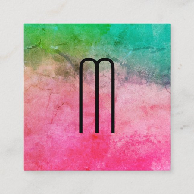Colourful Watercolor Texture with Monogram Square Business Card (Front)