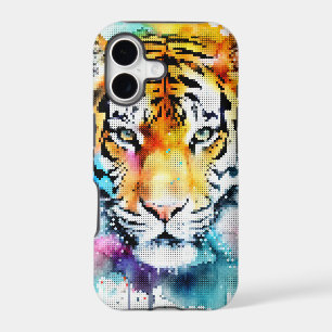 Colourful Watercolor Tiger Head in Geometric Style