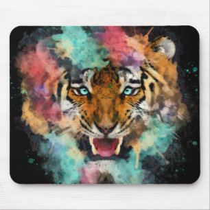 Colourful Watercolor Tiger Head Mouse Pad