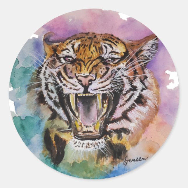 Colourful Watercolor Tiger Sticker (Front)