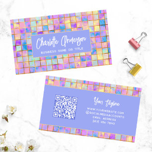 Colourful Watercolor Tiles QR Code Branding Business Card