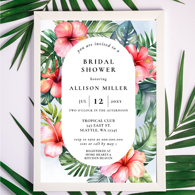 Colourful Watercolor Tropical Flowers Bridal Showe Invitation (Creator Uploaded)