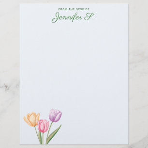 Colourful Watercolor Tulip Bouquet With Custom Tex Letterhead