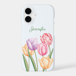 Colourful Watercolor Tulip Flowers With Custom Nam