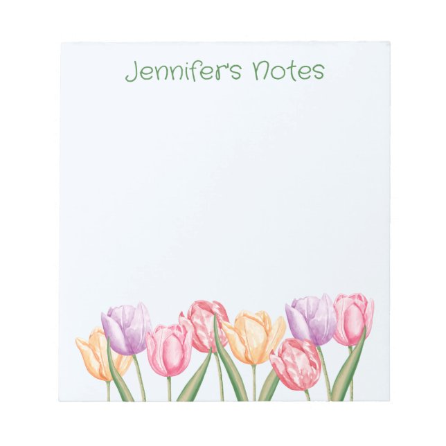 Colourful Watercolor Tulip Flowers With Custom Tex Notepad (Front)