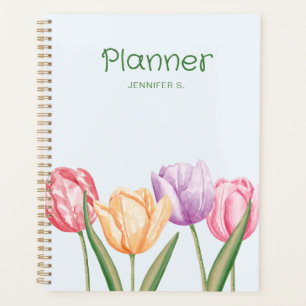 Colourful Watercolor Tulip Flowers With Custom Tex Planner