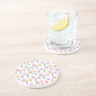 Colourful Watercolor Tulips Flower Pattern Coaster