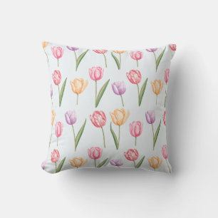 Colourful Watercolor Tulips Flower Pattern Cushion