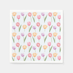 Colourful Watercolor Tulips Flower Pattern Napkin