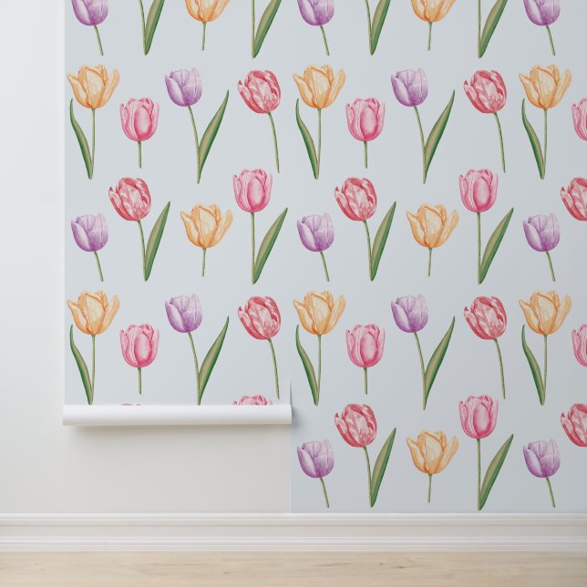Colourful Watercolor Tulips Flower Pattern Wallpaper (Application)