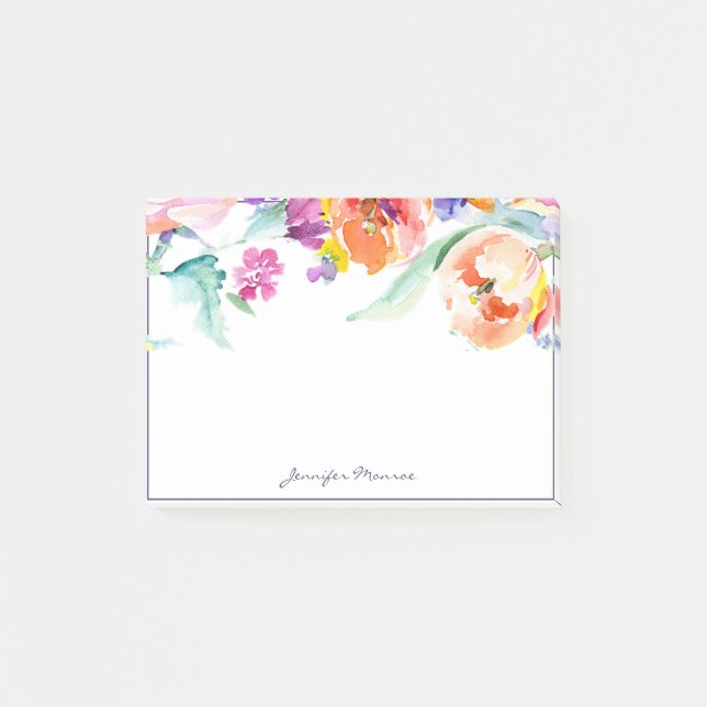 Colourful watercolor tulips personalised post-it notes (Front)