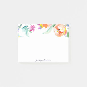 Colourful watercolor tulips personalised post-it notes