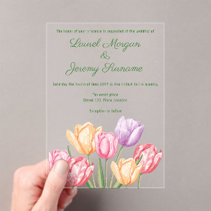 Colourful Watercolor Tulips Spring Wedding Acrylic Invitations