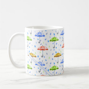 Colourful Watercolor Umbrellas and Rain Drops Fall Coffee Mug