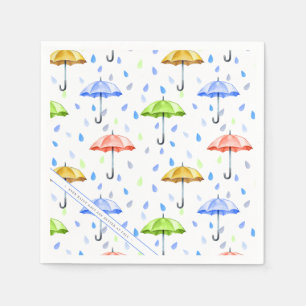 Colourful Watercolor Umbrellas and Rain Drops Fall Napkin