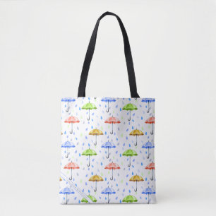 Colourful Watercolor Umbrellas and Rain Drops Fall Tote Bag