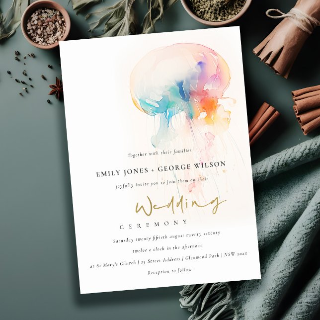 Colourful Watercolor Underwater Jellyfish Wedding Invitation (Creator Uploaded)