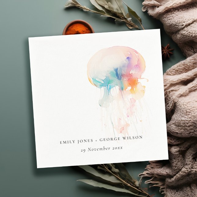 Colourful Watercolor Underwater Jellyfish Wedding Napkin (Creator Uploaded)