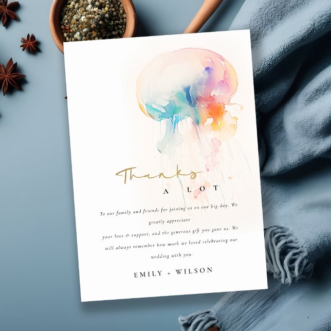 Colourful Watercolor Underwater Jellyfish Wedding Thank You Card (Creator Uploaded)