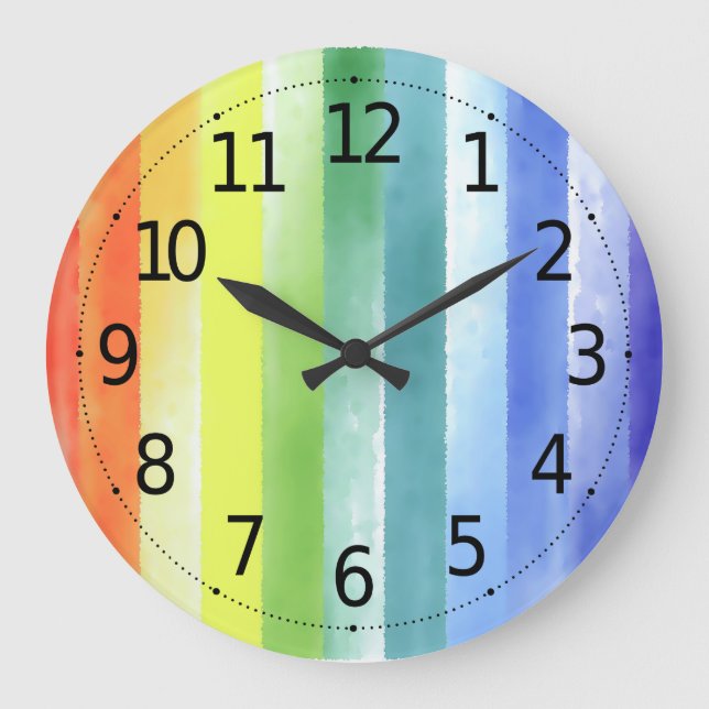 Colourful Watercolor Vertical Rainbow Pattern | Large Clock (Front)