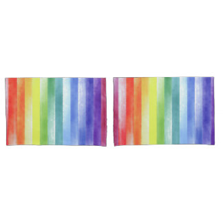 Colourful Watercolor Vertical Rainbow Pattern | Pillowcase