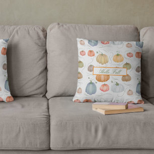 Colourful watercolor vines pumpkin patch  cushion
