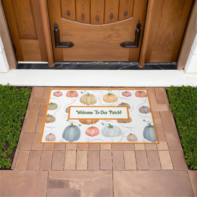 Colourful watercolor vines pumpkin patch  doormat (Outdoor)
