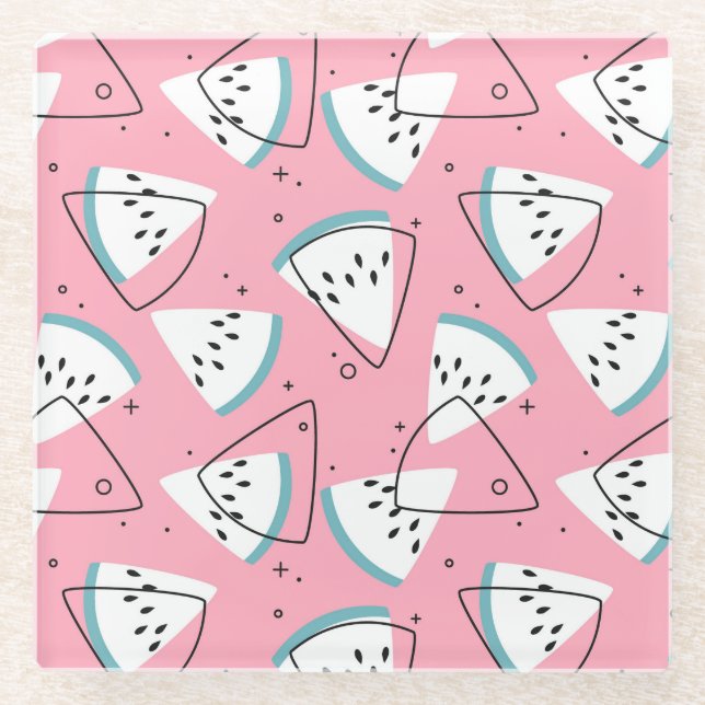 Colourful Watercolor Watermelons Glass Coaster (Front)