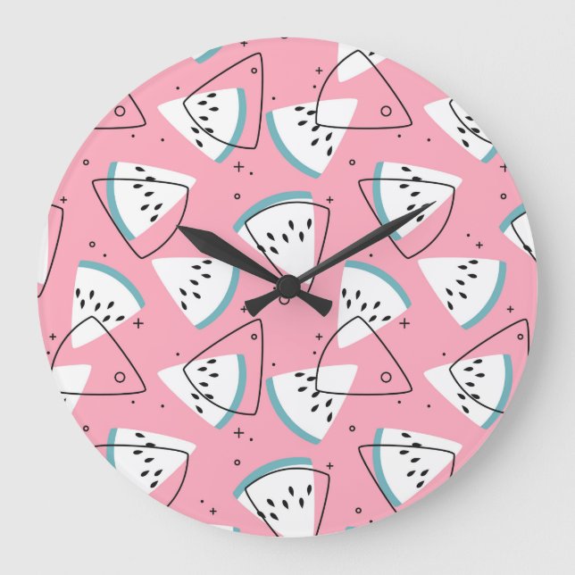 Colourful Watercolor Watermelons Large Clock (Front)