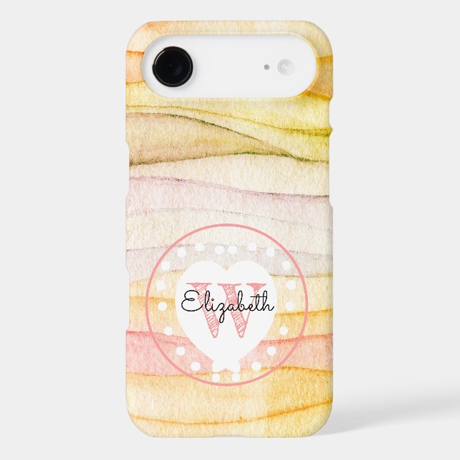 Colourful Watercolor Waves Monogram White Heart  (Back)