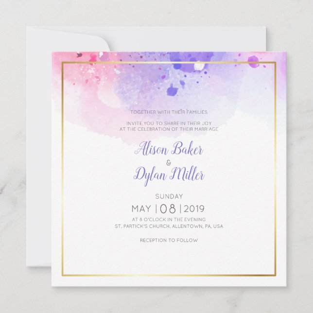 Colourful Watercolor Wedding Invitation Card (Front)