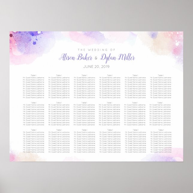 Colourful Watercolor Wedding Seating Chart (Front)