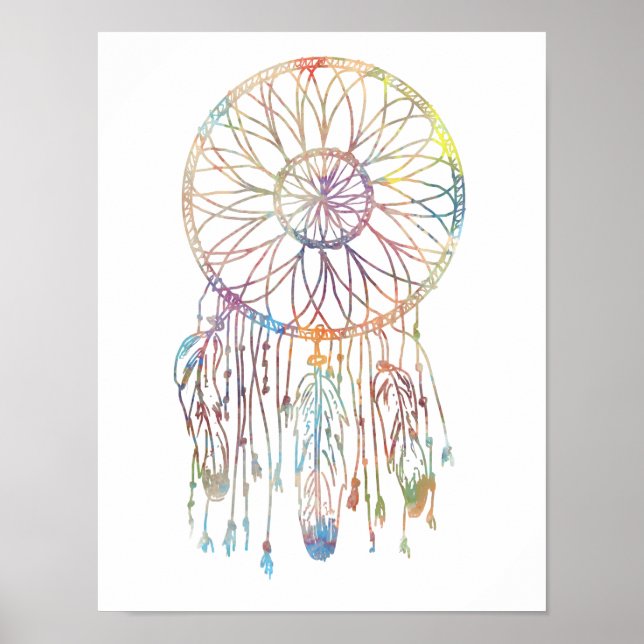 Colourful Watercolor Whimsical Dream Catcher Poster (Front)