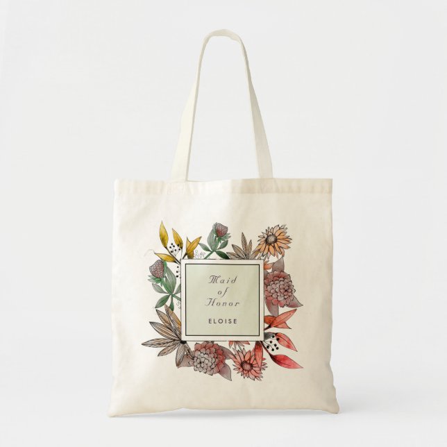 Colourful watercolor wild flowers "Maid of Honour" Tote Bag (Front)