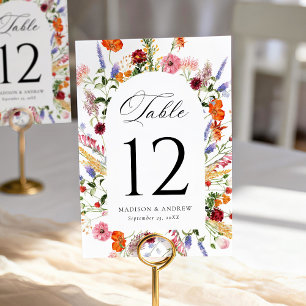 Colourful Watercolor Wildflower Arch Wedding Table Number