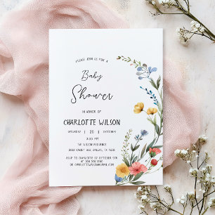 Colourful Watercolor Wildflower Baby Girl Shower Invitation