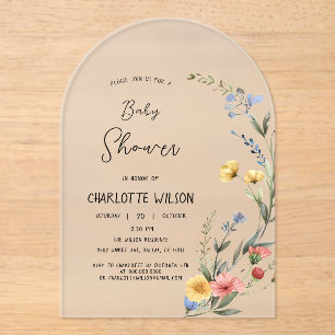 Colourful Watercolor Wildflower Baby Shower Acrylic Invitations