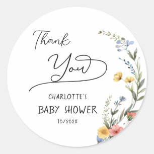 Colourful Watercolor Wildflower Baby Shower Classic Round Sticker