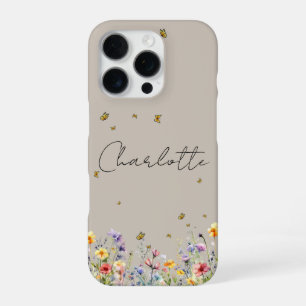 Colourful Watercolor Wildflower & Butterfly iPhone 16 Pro Case