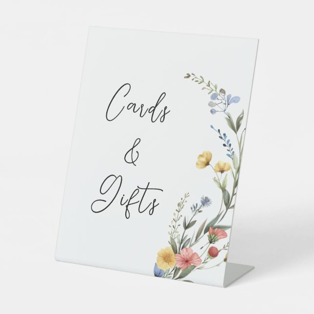 Colourful Watercolor Wildflower Cards & Gifts Pedestal Sign (Front)