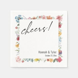 Colourful Watercolor Wildflower Cheers! Typography Napkin