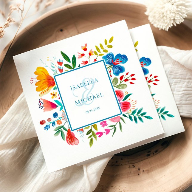 Colourful Watercolor Wildflower Floral Wedding Napkin (Creator Uploaded)