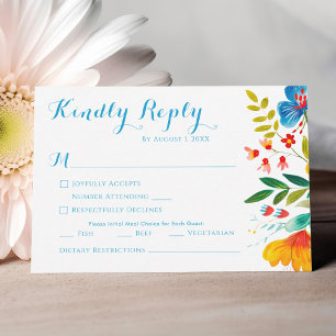 Colourful Watercolor Wildflower Floral Wedding  RSVP Card
