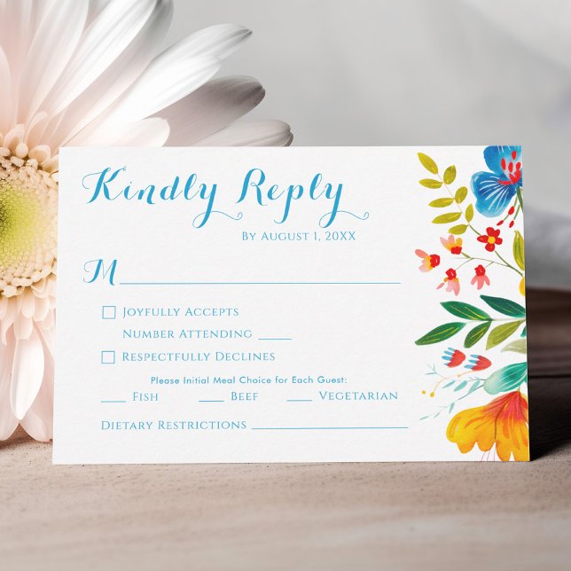 Colourful Watercolor Wildflower Floral Wedding  RSVP Card (Creator Uploaded)