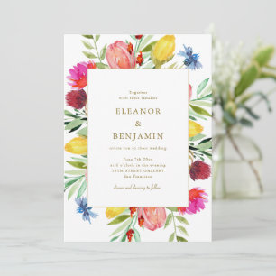 Colourful Watercolor Wildflower Garden Wedding Art Invitation