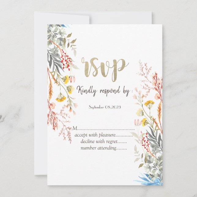 Colourful Watercolor Wildflower Meadow Dried Invitation (Front)